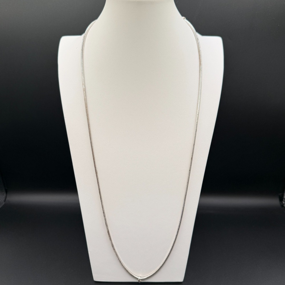 Silver Tone Snake Chain Necklace Long Minimalist Pendant Holder Vintage Layering
